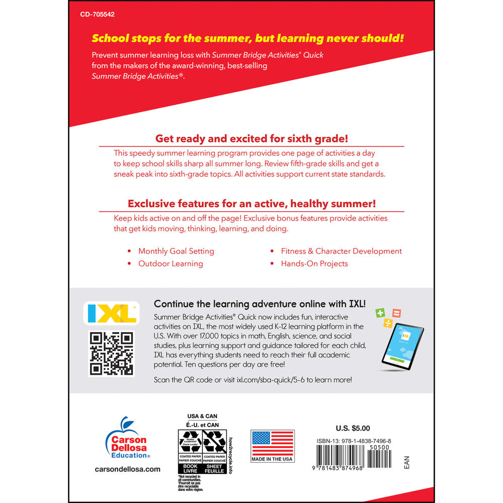 Summer Bridge Activities Quick Workbook Grade 5-6
