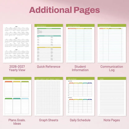 SUNEE Teacher Planner 2026-2027 Academic Year, 7 Periods Lesson Plan Book Jul 2026 - Jun 2027, 8.5"x11"Daily Weekly Monthly Organizers Horizontal Layout with Calendars, Bookmark, Tabs, Pocket, Peony