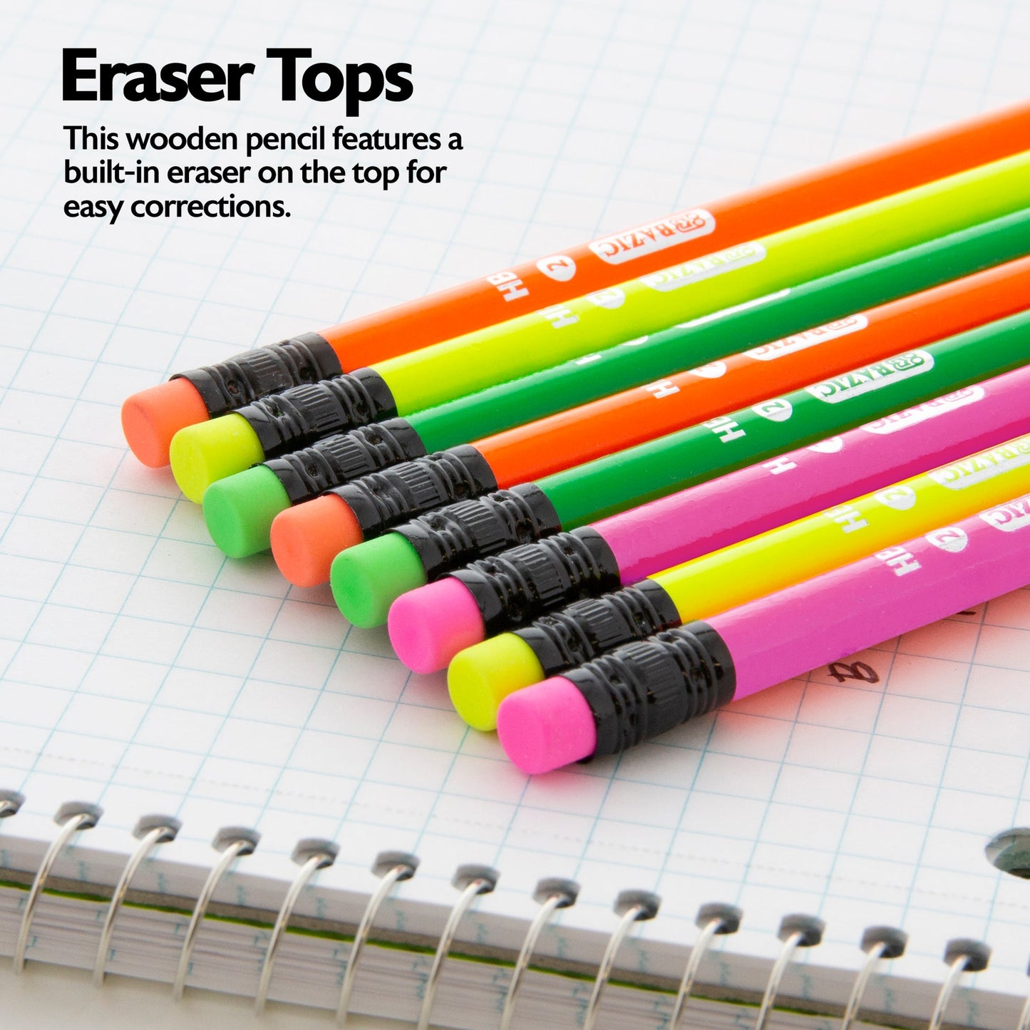 Fluorescent Neon #2 Pencils, Eraser