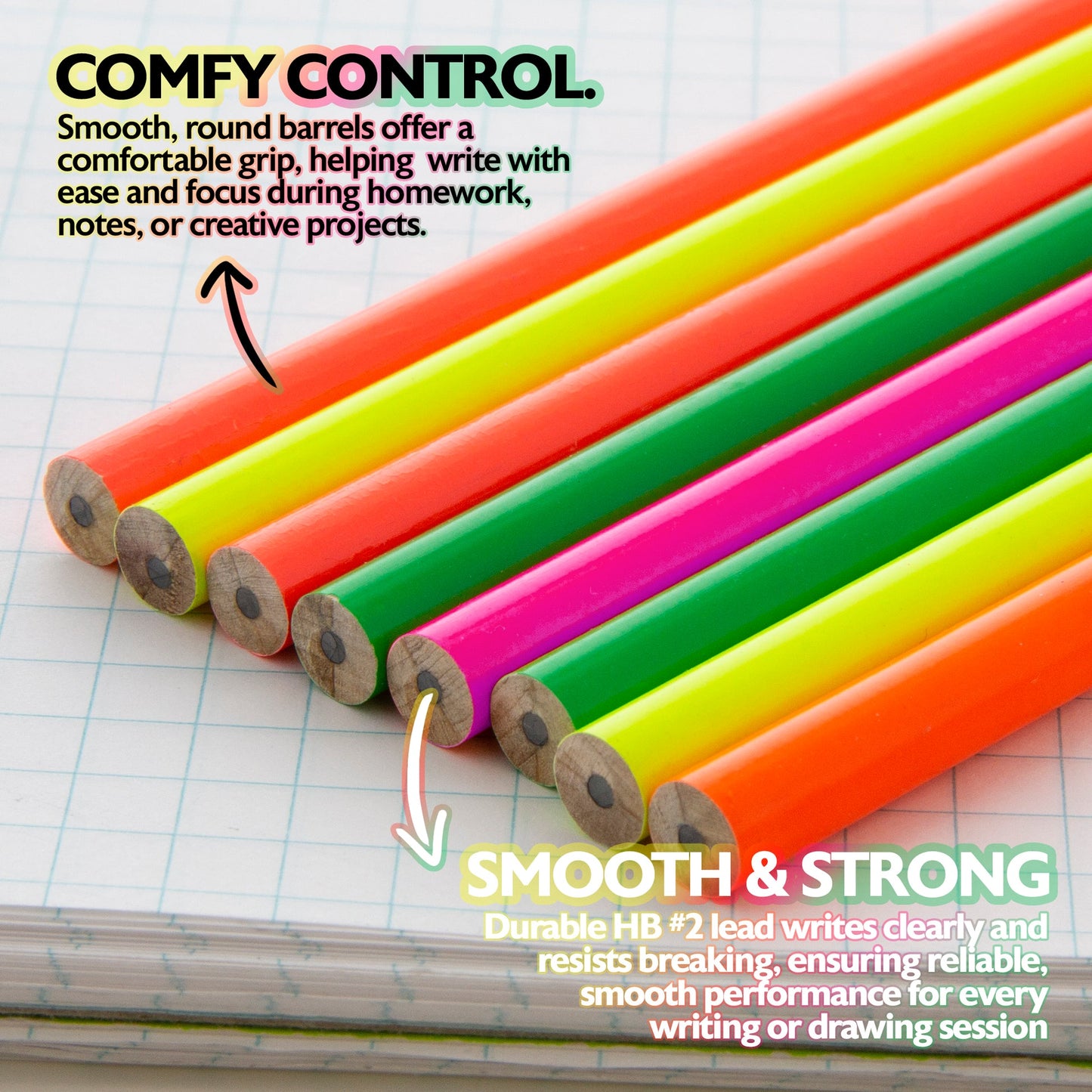 Fluorescent Neon #2 Pencils, Eraser