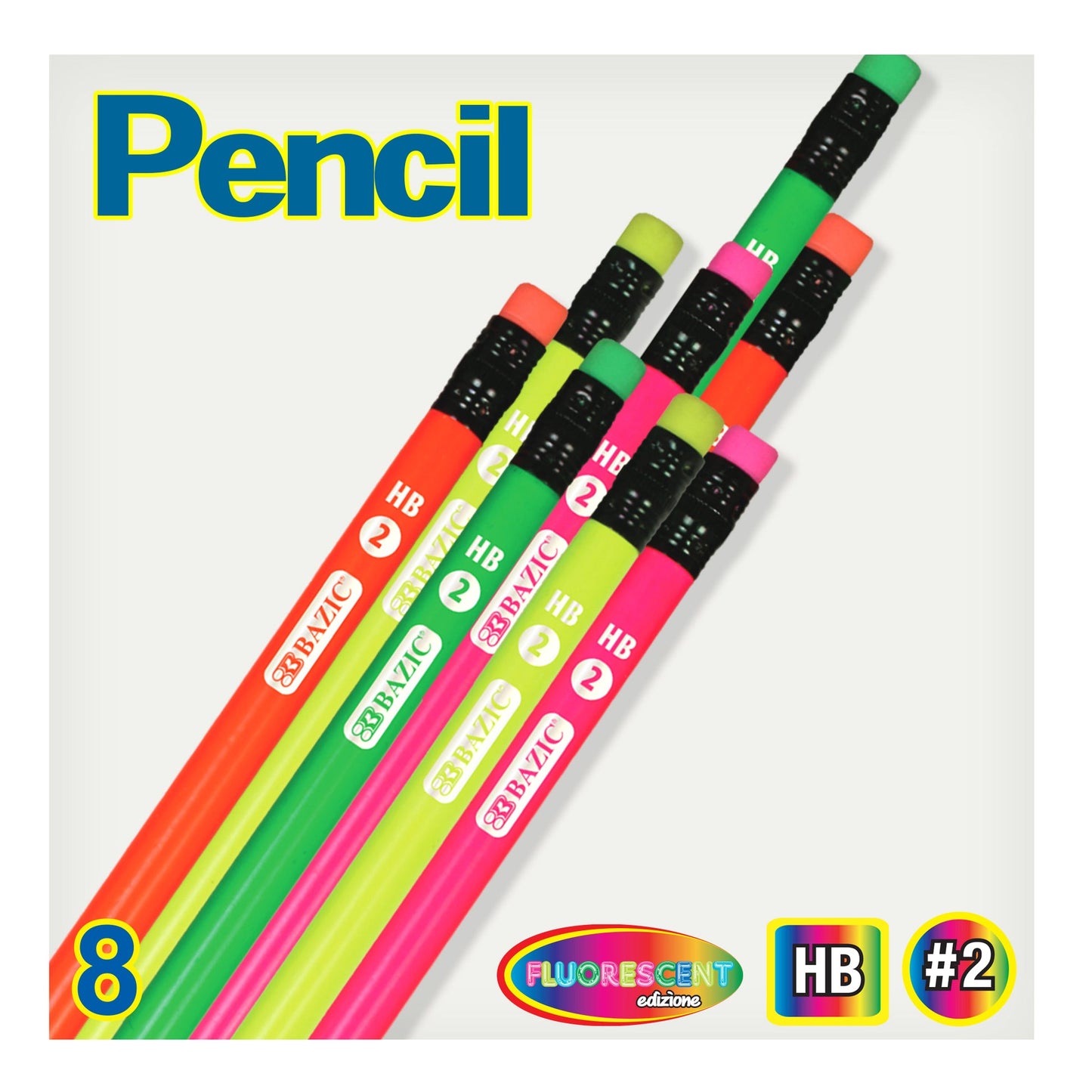Fluorescent Neon #2 Pencils, Eraser