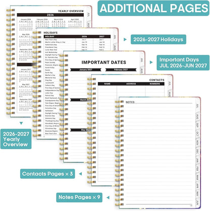 Academic Planner 2026-2027, Weekly and Monthly Calendar Book, July 2026 – June 2027, Hardcover Planner with Tabs, Perfect for Teachers, Students, Women & Men, A5  - Gold
