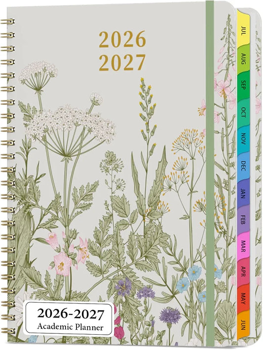 Academic Planner 2026-2027, Weekly and Monthly Calendar Planner July 2026 - June 2027, Floral Hardcover Planner with Tabs, A5  Student Teacher Agenda Book, School & Office Supplies 