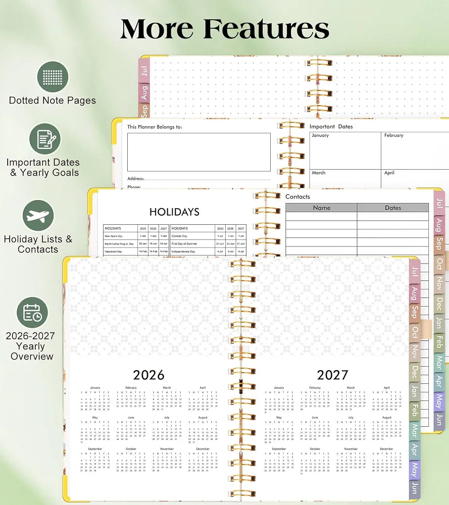 Academic Planner 2026-2027, Hardcover Weekly and Monthly Calendar Planner from July 2026 - June 2027, Daily Agenda Planners with Tabs, College School Organizer for Student Teacher, A5 , Insect Garden