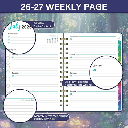 Planner 2026-2027 - Academic Planner 2026-2027 from Jul.2026 - Jun.2027, 8.5'' X 6.4'', Weekly Monthly Planners 12 Month with Colorful Tabs, Back Pocket - Forest Path