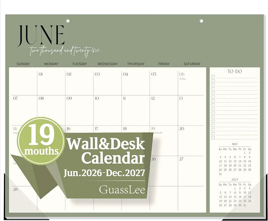 Guasslee Desk Calendar 2026-2027, 19-Month School Year Compact Desktop & Wall Calendar, 14" x 11" Thick Paper Monthly Planner for Small Space, Home Office, Dorm & School