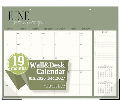 Guasslee Desk Calendar 2026-2027, 19-Month School Year Compact Desktop & Wall Calendar, 14" x 11" Thick Paper Monthly Planner for Small Space, Home Office, Dorm & School