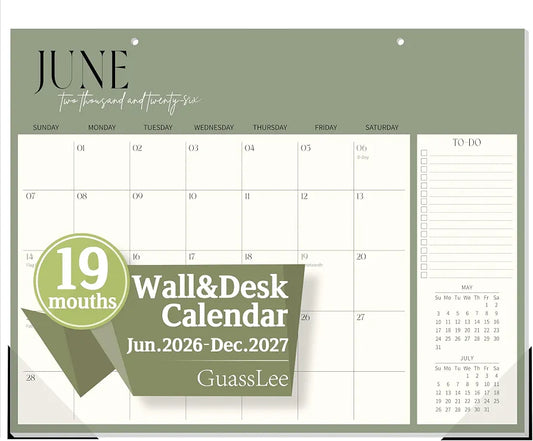 Guasslee Desk Calendar 2026-2027, 19-Month School Year Compact Desktop & Wall Calendar, 14" x 11" Thick Paper Monthly Planner for Small Space, Home Office, Dorm & School