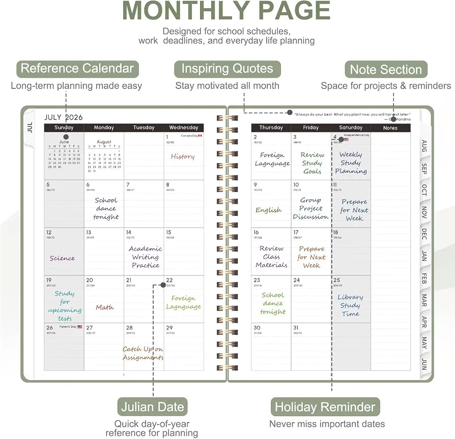 Planner 2026-2027, Weekly and Monthly Calendar Planner, JUL 2026 - JUN 2027