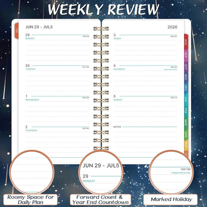 Pocket Calendar 2026-2027 - Pocket Planner 2026-2027, Jul. 2026 - Jun. 2027, 4.1'' × 6.8'', Weekly & Monthly Pocket Planner for Purse, Pocket Planner with 12 Colourful Monthly Tabs, Strong Twin-wire Binding, Galaxy Cover