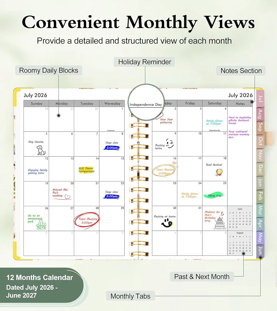Academic Planner 2026-2027, Hardcover Weekly and Monthly Calendar Planner from July 2026 - June 2027, Daily Agenda Planners with Tabs, College School Organizer for Student Teacher, A5 , Insect Garden