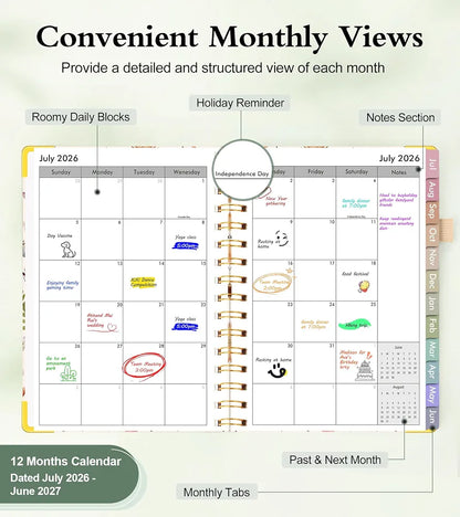 Academic Planner 2026-2027, Hardcover Weekly and Monthly Calendar Planner from July 2026 - June 2027, Daily Agenda Planners with Tabs, College School Organizer for Student Teacher, A5 , Insect Garden