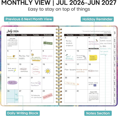 Academic Planner 2026-2027, Weekly and Monthly Calendar Book, July 2026 – June 2027, Hardcover Planner with Tabs, Perfect for Teachers, Students, Women & Men, A5  - Gold