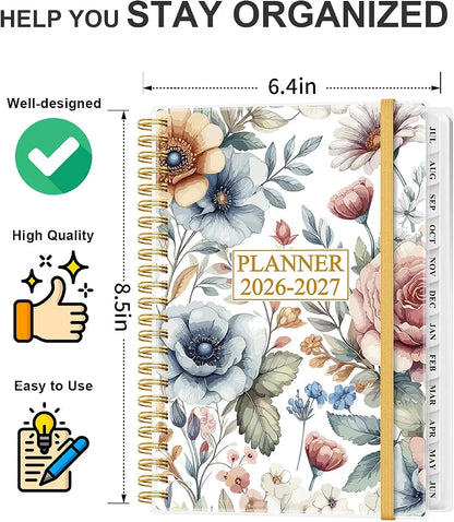 Planner 2026-2027, Academic Planner, Planner Weekly and Monthly, Jul 2026 - Jun 2027, Agenda with Inner Pocket, Elastic Band, 6.4" x 8.5", Colorful Large Flower