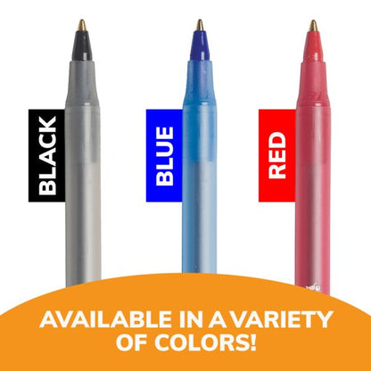 BIC Round Stic Ballpoint Pens, Medium Point, 1.0 mm, Translucent Barrel, Black Ink, Pack Of 12