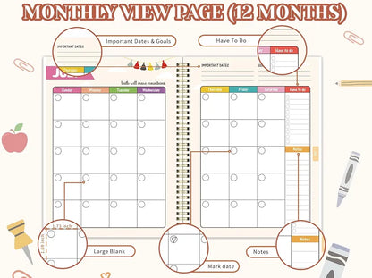 Undated Teacher Planner 2026-2027 - Teacher Lesson Planner, 9''x11''