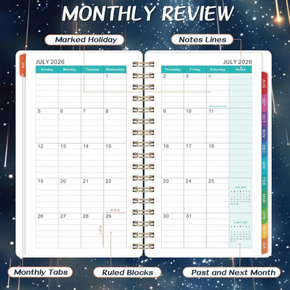 Pocket Calendar 2026-2027 - Pocket Planner 2026-2027, Jul. 2026 - Jun. 2027, 4.1'' × 6.8'', Weekly & Monthly Pocket Planner for Purse, Pocket Planner with 12 Colourful Monthly Tabs, Strong Twin-wire Binding, Galaxy Cover