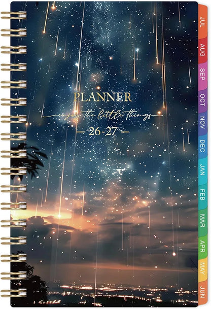 Pocket Calendar 2026-2027 - Pocket Planner 2026-2027, Jul. 2026 - Jun. 2027, 4.1'' × 6.8'', Weekly & Monthly Pocket Planner for Purse, Pocket Planner with 12 Colourful Monthly Tabs, Strong Twin-wire Binding, Galaxy Cover
