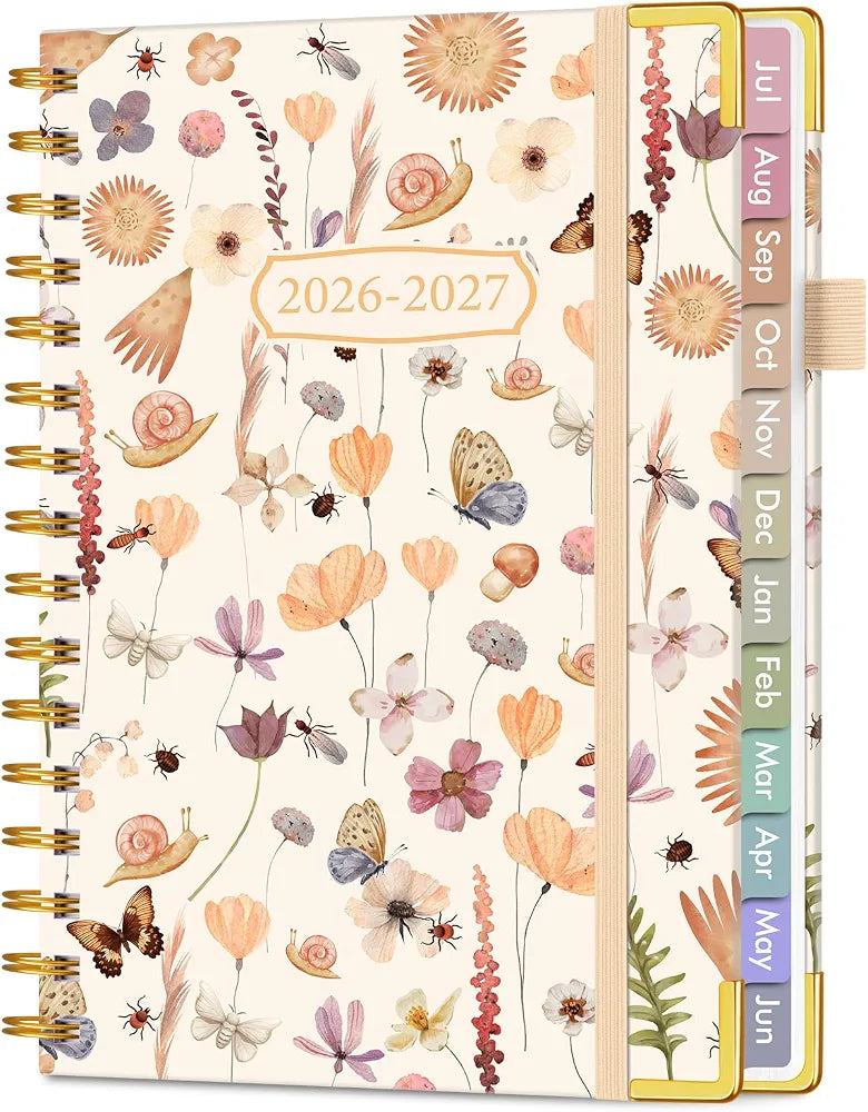 Academic Planner 2026-2027, Hardcover Weekly and Monthly Calendar Planner from July 2026 - June 2027, Daily Agenda Planners with Tabs, College School Organizer for Student Teacher, A5 , Insect Garden