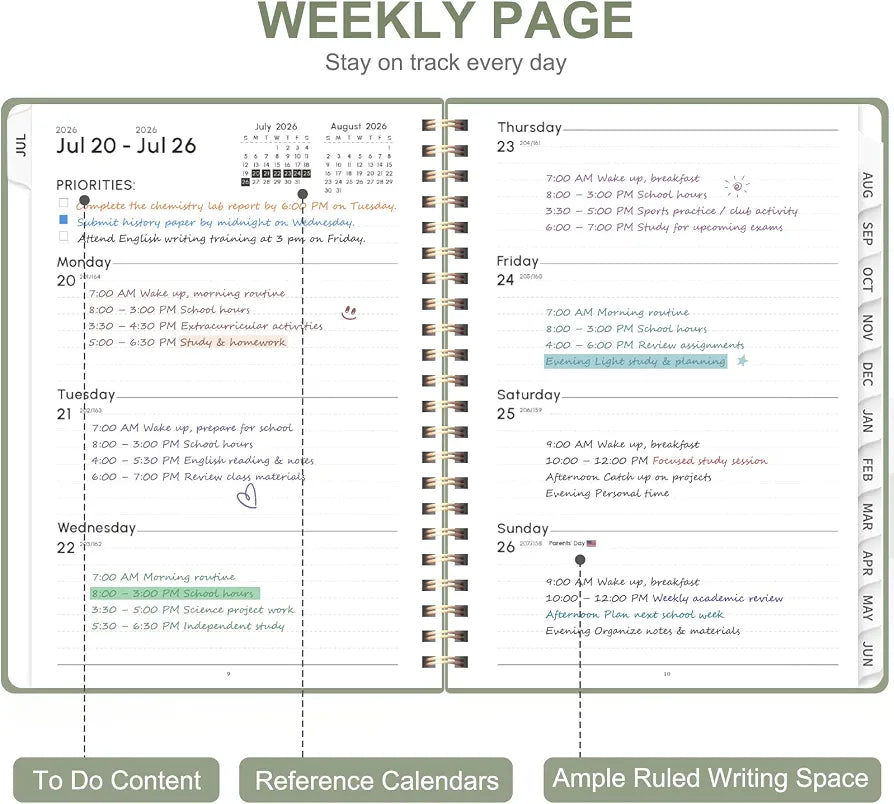 Planner 2026-2027, Weekly and Monthly Calendar Planner, JUL 2026 - JUN 2027