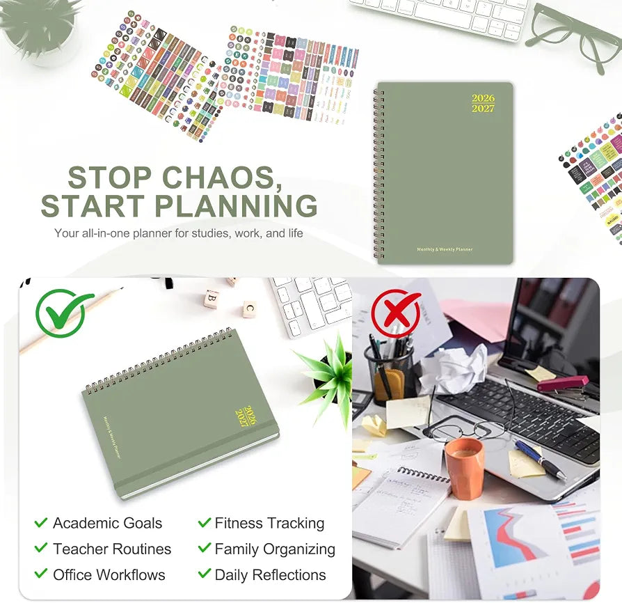 Planner 2026-2027, Weekly and Monthly Calendar Planner, JUL 2026 - JUN 2027