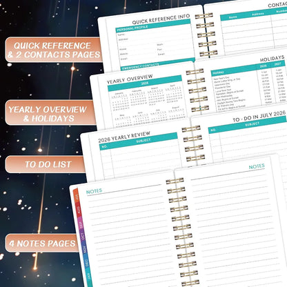 Pocket Calendar 2026-2027 - Pocket Planner 2026-2027, Jul. 2026 - Jun. 2027, 4.1'' × 6.8'', Weekly & Monthly Pocket Planner for Purse, Pocket Planner with 12 Colourful Monthly Tabs, Strong Twin-wire Binding, Galaxy Cover