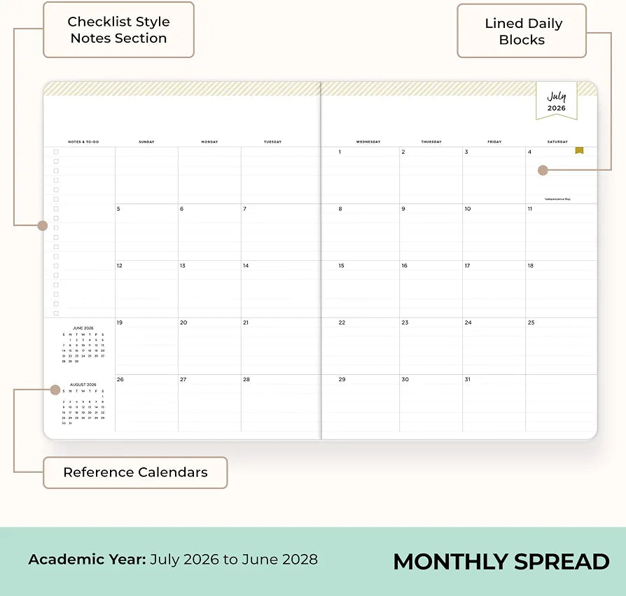 Blue Sky Day Designer 2026-2028 Monthly Academic Year 24 Month Planner Calendar, July 2026 - June 2028, 8.5" x 11", Flexible Cover, Stapled Binding, Orange Blossom Mint