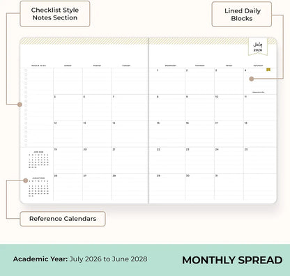 Blue Sky Day Designer 2026-2028 Monthly Academic Year 24 Month Planner Calendar, July 2026 - June 2028, 8.5" x 11", Flexible Cover, Stapled Binding, Orange Blossom Mint