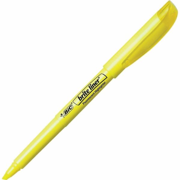 BIC Brite Liner Highlighters, Chisel Tip, Yellow, Box Of 12