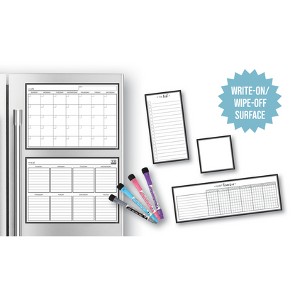 Black & White Dry-Erase Magnetic Calendar Set