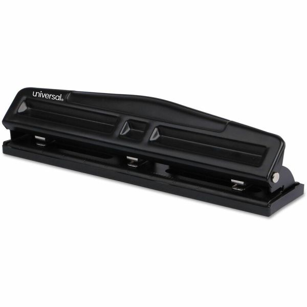 Universal 12-Sheet Deluxe Two- and Three-Hole Adjustable Punch, 9/32" Holes, Black