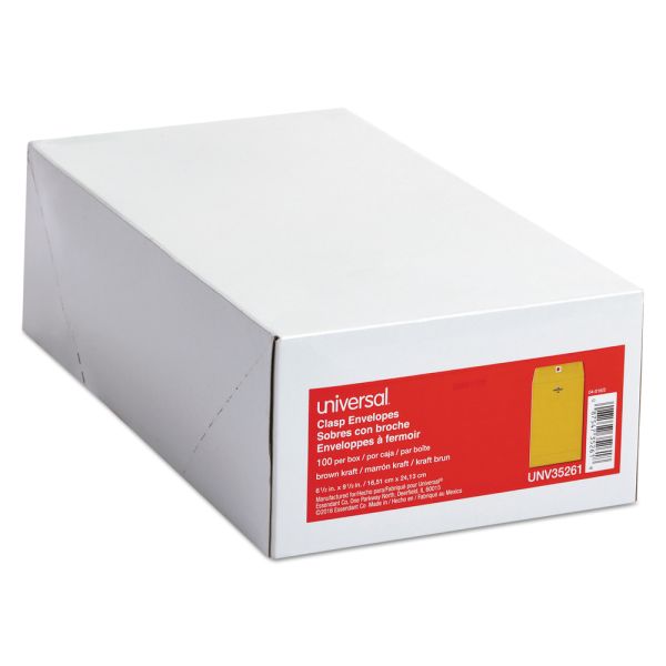 Universal Center-Seam 6 1/2" x 9 1/2" Manila Envelopes, Clasp Closure, 28 Lb, Brown Kraft, Box Of 100