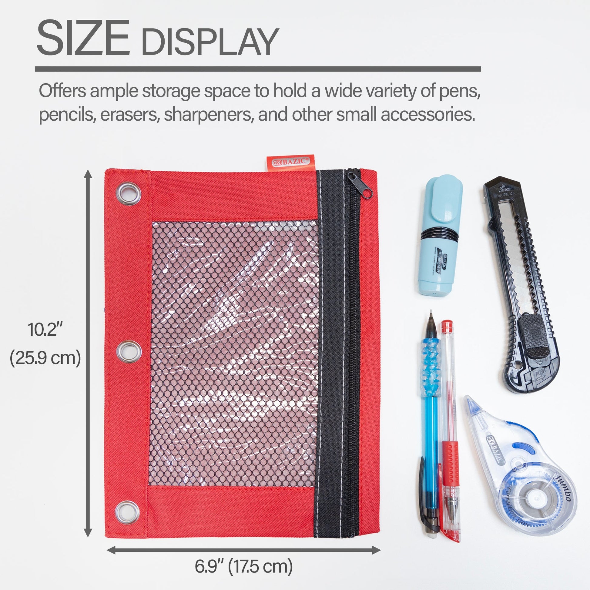 3-Ring Pencil Pouch with Clear Mesh Window