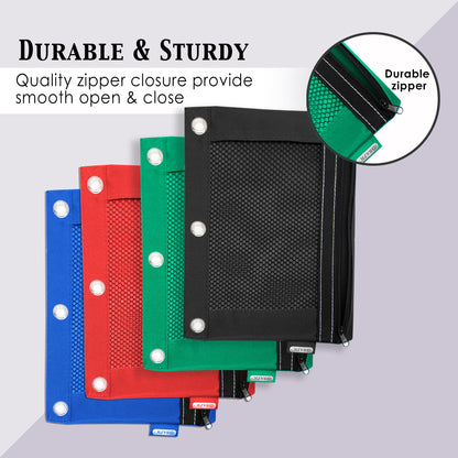 3-Ring Pencil Pouch with Clear Mesh Window