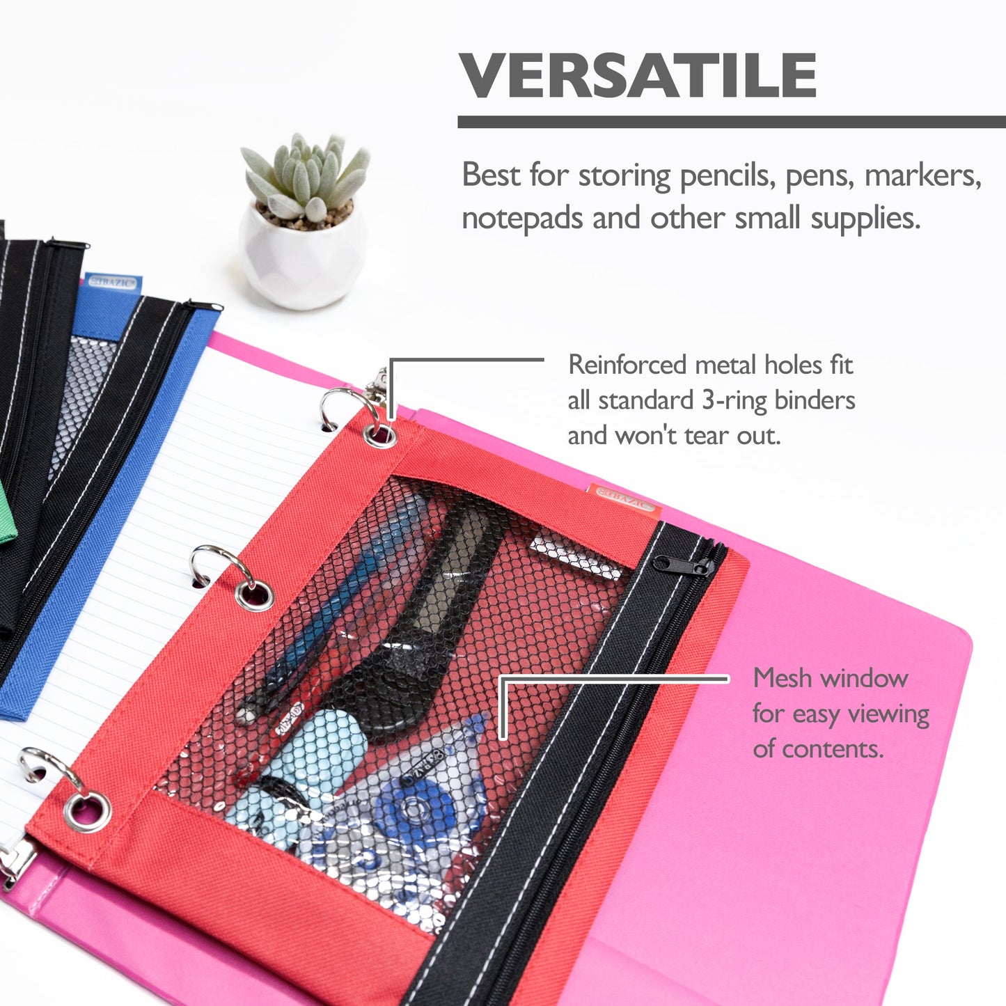 3-Ring Pencil Pouch with Clear Mesh Window