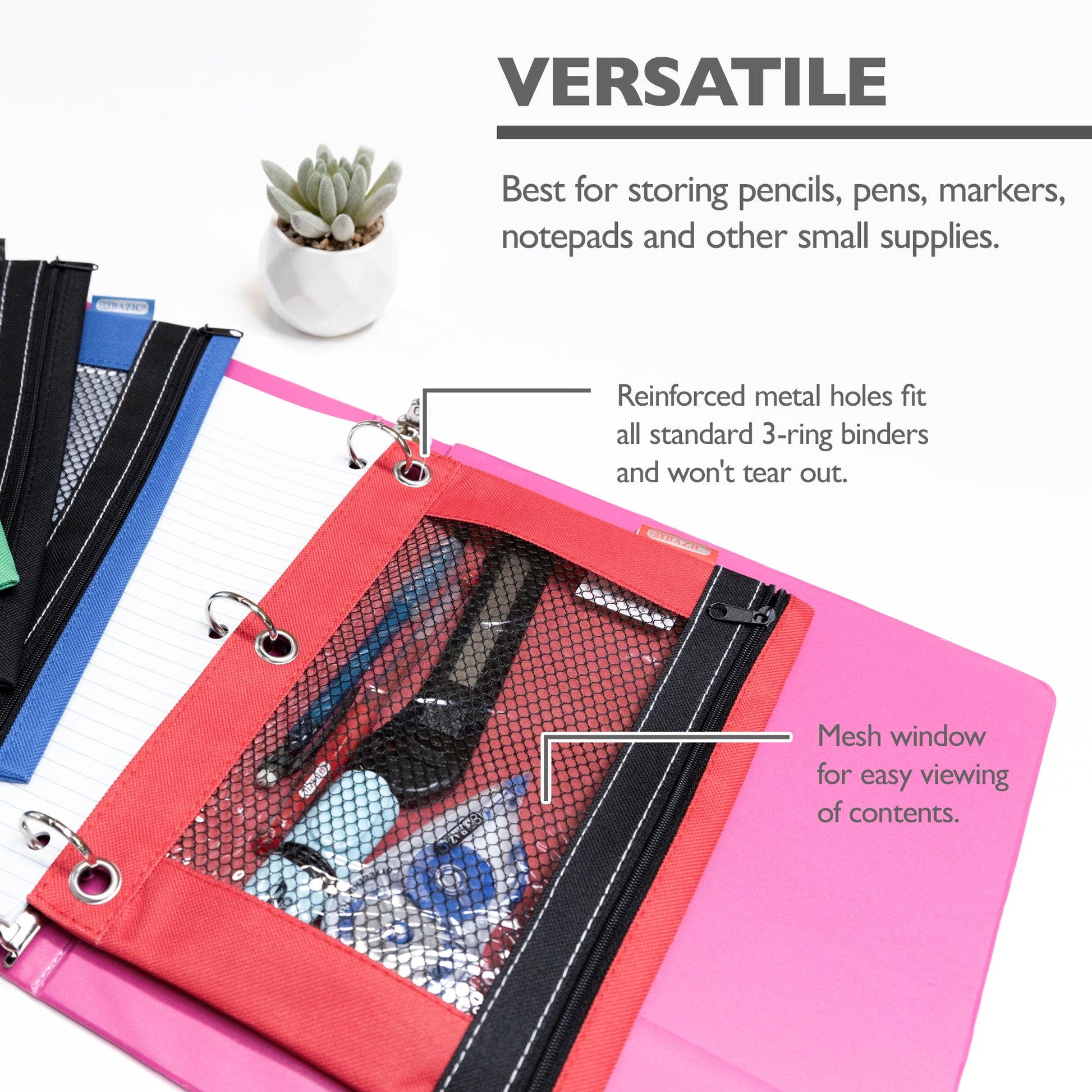 3-Ring Pencil Pouch with Clear Mesh Window