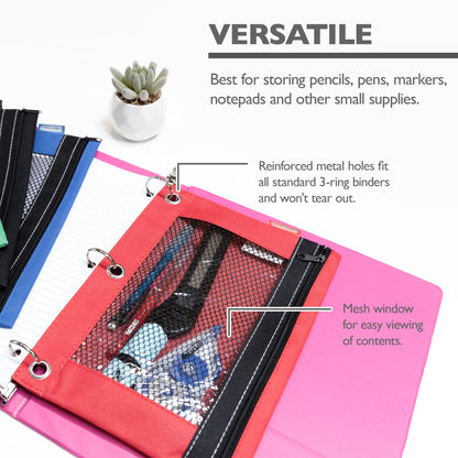 3-Ring Pencil Pouch with Clear Mesh Window