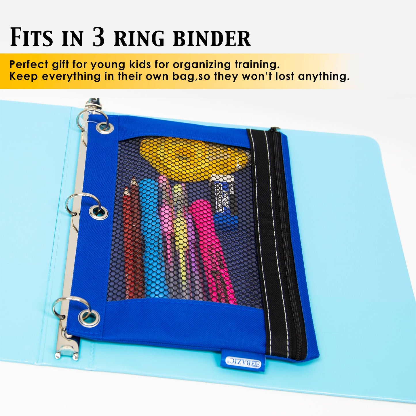 3-Ring Pencil Pouch with Clear Mesh Window