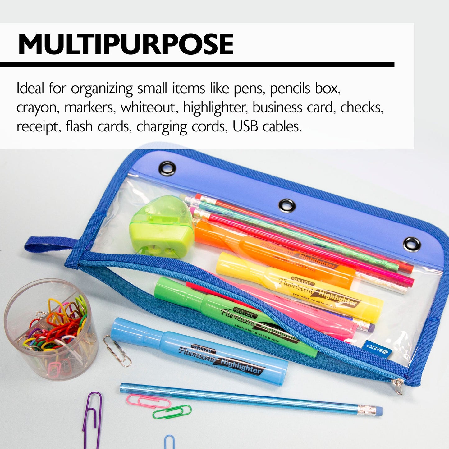 Clear 3-Ring Pencil Pouch, 11.5 x 6.5 in