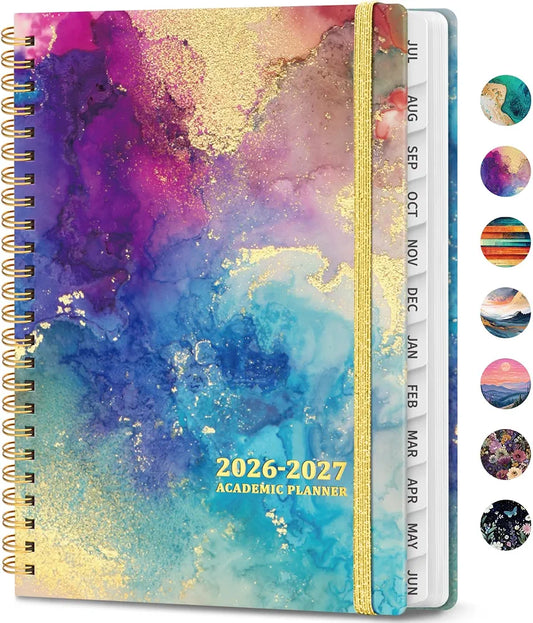 Academic Planner 2026-2027, Weekly and Monthly Calendar Book, July 2026 – June 2027, Hardcover Planner with Tabs, Perfect for Teachers, Students, Women & Men, A5  - Gold