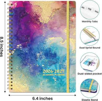 Academic Planner 2026-2027, Weekly and Monthly Calendar Book, July 2026 – June 2027, Hardcover Planner with Tabs, Perfect for Teachers, Students, Women & Men, A5  - Gold
