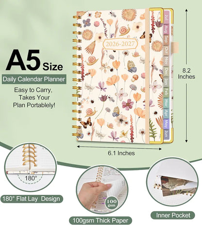 Academic Planner 2026-2027, Hardcover Weekly and Monthly Calendar Planner from July 2026 - June 2027, Daily Agenda Planners with Tabs, College School Organizer for Student Teacher, A5 , Insect Garden