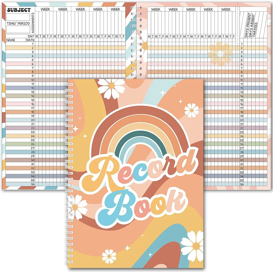 Fuyoooo Teacher Record Book Teacher Grade Books 2026-2027 Spiral Bound Record Planner 2026 Class Grade Book Office Favors for Classroom Attendance Decoration Double Sided