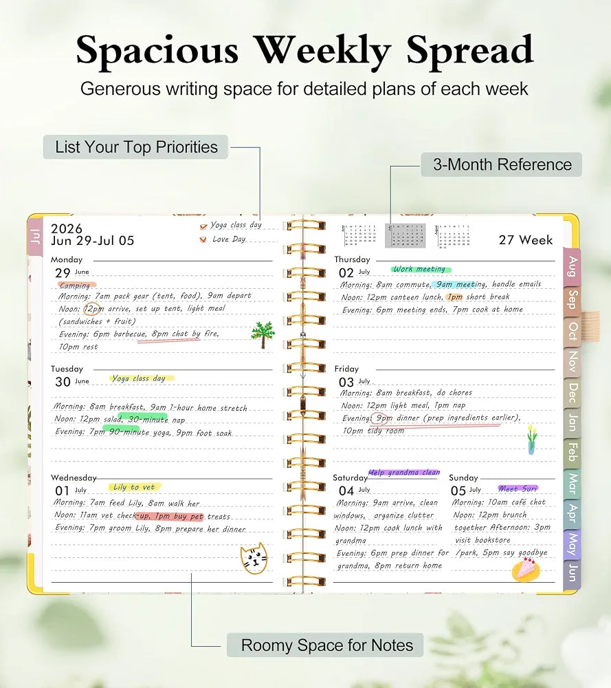 Academic Planner 2026-2027, Hardcover Weekly and Monthly Calendar Planner from July 2026 - June 2027, Daily Agenda Planners with Tabs, College School Organizer for Student Teacher, A5 , Insect Garden