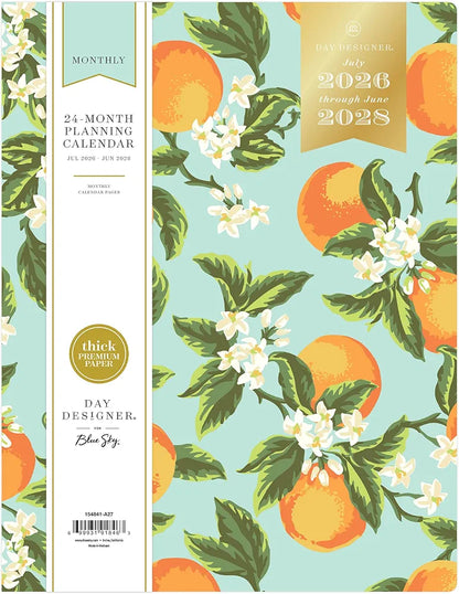 Blue Sky Day Designer 2026-2028 Monthly Academic Year 24 Month Planner Calendar, July 2026 - June 2028, 8.5" x 11", Flexible Cover, Stapled Binding, Orange Blossom Mint