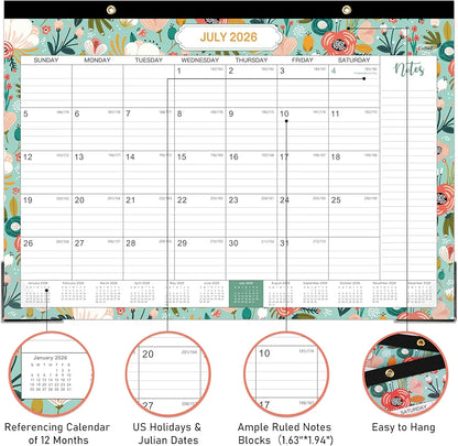 Coboll Desk Calendar 2026-2027 for Office & Home, Thick Paper, Jul 2026-Dec. 2027, Corner Protectors, Ruled Blocks, To-Do Notes, Monthly Desktop Desk/Wall Planner, Large Month View - Green, 12 x 17