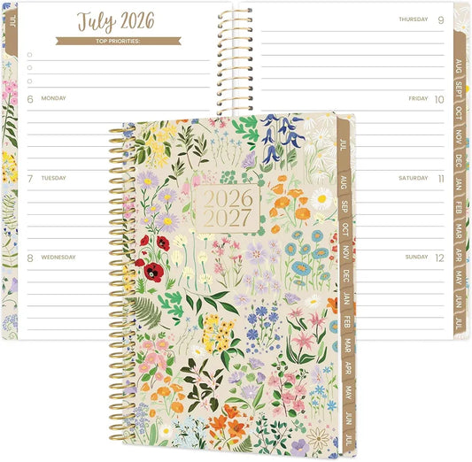 bloom daily planners 2026-2027 Academic Year Pocket Planner  13 Months - SMALL 4” x 6” Weekly Monthly Agenda Organizer & Calendar Book - Garden Party, Beige