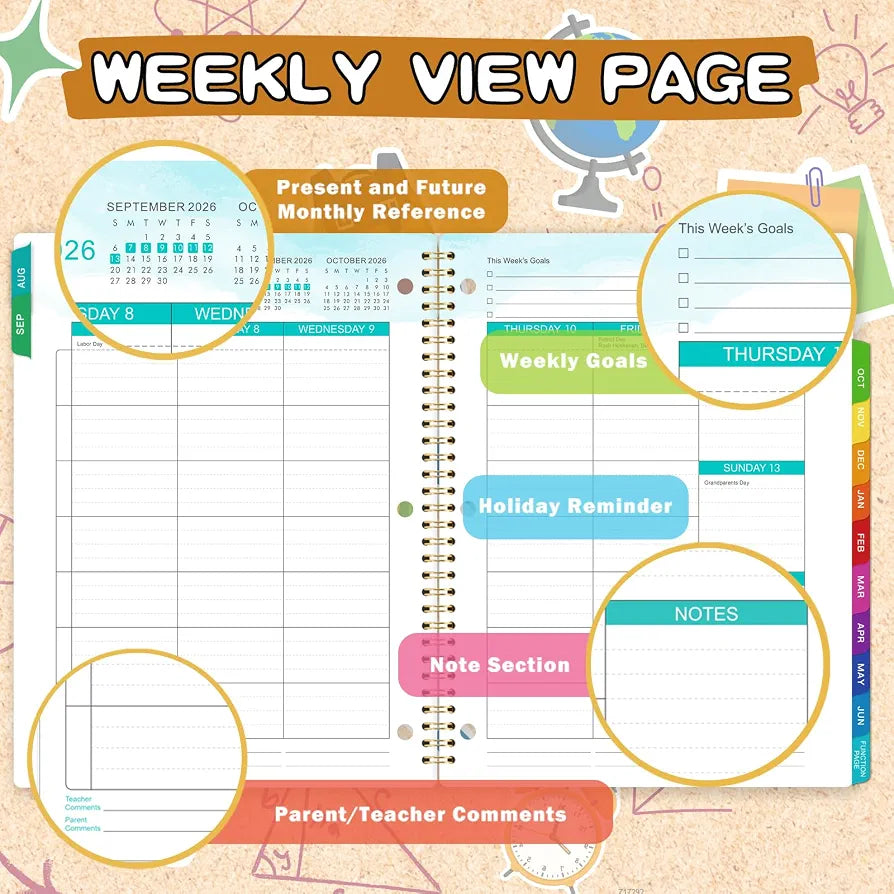Student Planner 2026-2027 - Academic Planner 2026-2027, Aug. 2025 - Jun. 2026, 8.5'' x 11'', School Planners with Stickers, Week's Goals, Tabs and 3-Hole Punched, Good For Academic Year