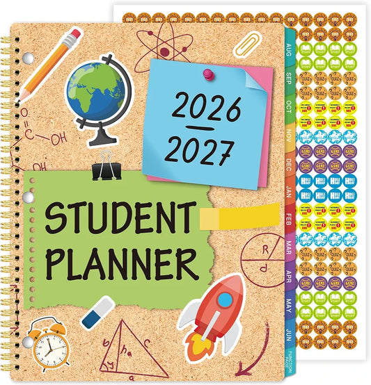 Student Planner 2026-2027 - Academic Planner 2026-2027, Aug. 2025 - Jun. 2026, 8.5'' x 11'', School Planners with Stickers, Week's Goals, Tabs and 3-Hole Punched, Good For Academic Year