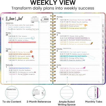 Academic Planner 2026-2027, Weekly and Monthly Calendar Book, July 2026 – June 2027, Hardcover Planner with Tabs, Perfect for Teachers, Students, Women & Men, A5  - Gold